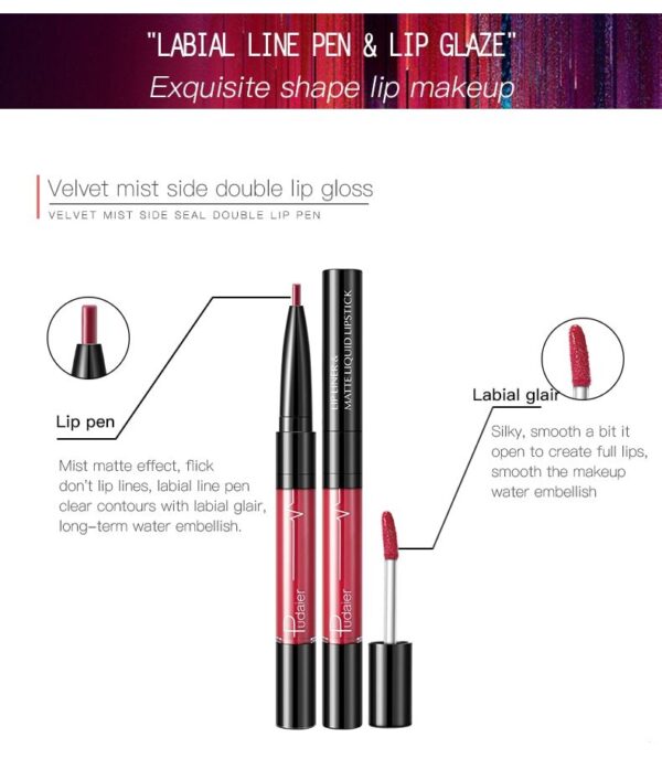 Pudaier Matte Lip Gloss Lip Liner 2 in1 Maquiagem Profissional Completa Agate Red Lip Tint Plumper Tattoo Makeup liquid Lipstick - Image 2